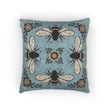 Bees Flowers Decorative Pillow Floral Bee Woven Cushion Throw Pillows Four 4 Bee