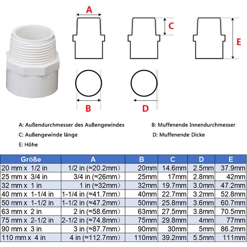 Weiß PVC Rohr Klebefitting Muffe Winkel T-Stück Kappe Kugelhahn Reduzierstück - Bild 5 von 26
