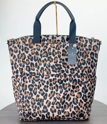 Kate Spade Chelsea Leopard Large Convertible Nylon Backpack 