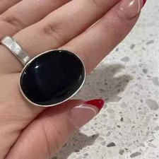 Handmade Black Onyx Gemstone 925 Sterling Silver Statement Ring All Size R237