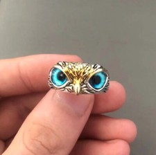 Fashion 925 Silver Blue Eye Owl Ring Women Je...