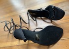 Black/Rhinestone Stiletto Heels, Aldo,  Size 38/7 Satin, Strappy party glam Shoe — photo 4