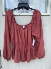 WOMEN'S SIZE L NINE WEST LONG SLEEVE BLOUSE RUFFLE BOTTOM .BOAT NECK NWT