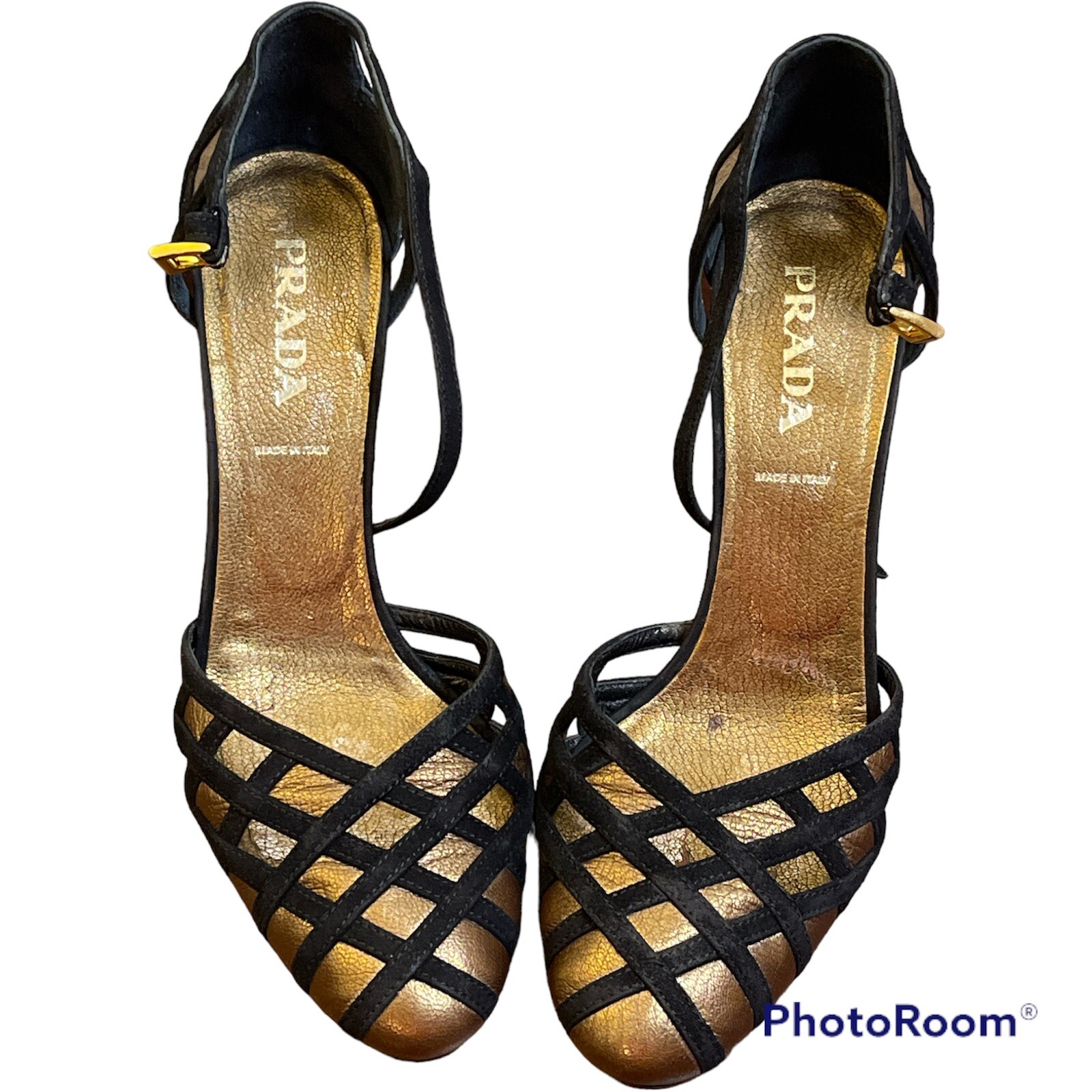 PRADA Leather Strappy High Heel Shoes in Gold siz… - image 8