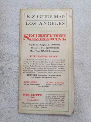 1927 E-Z Guide Map of Los Angeles Dial Pointer Security Trust California 1920s