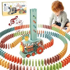 Domino Train Toy Auto Laying Building Blocks Sounds Lights GREEN READ  T125 
