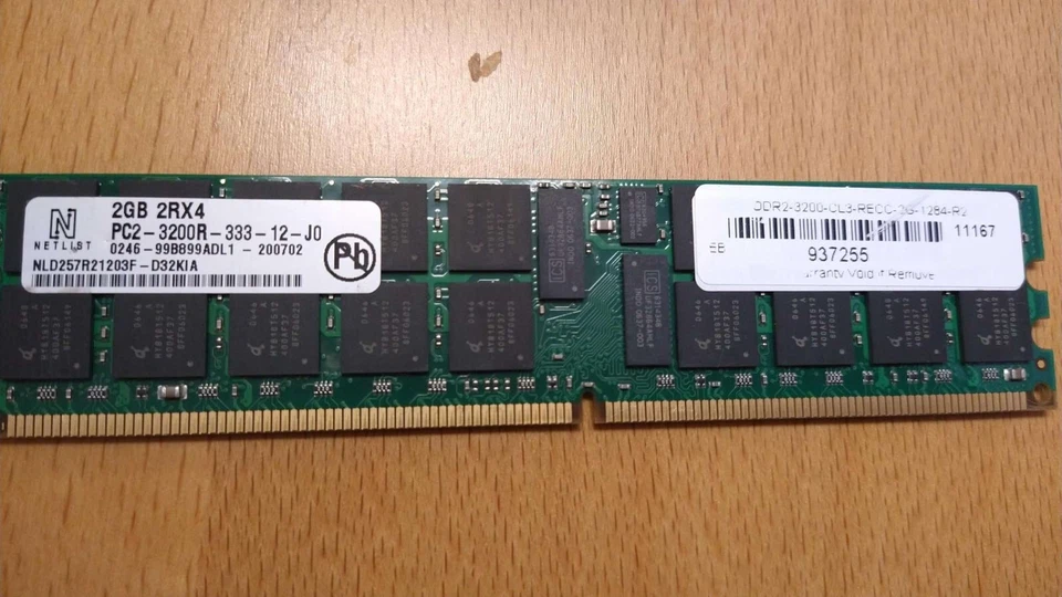 NLD257R21203F-D32KIA NetList 2GB PC2-3200 DDR2-400MHz ECC Registered lot of 12 - Image 2 of 2