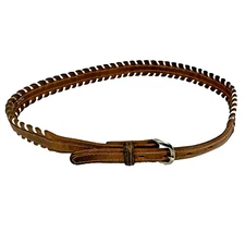 Women's Cimarron Western Cowgirl Narrow Brown and Silver Laced Leather Belt