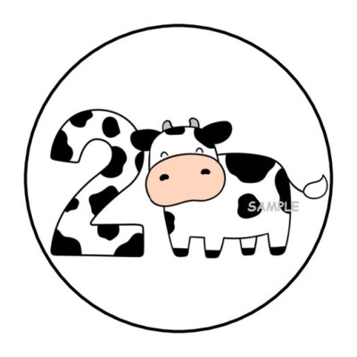 30 COW 2ND BIRTHDAY ENVELOPE SEALS LABELS STICKERS 1.5'' ROUND SECOND #2