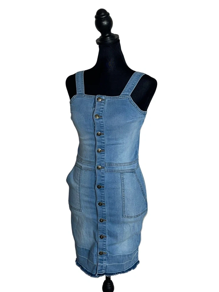 Hudson Blue Button Front Sleeveless Denim Mini Stretched Jean Dress Girls L - Image 2 of 4