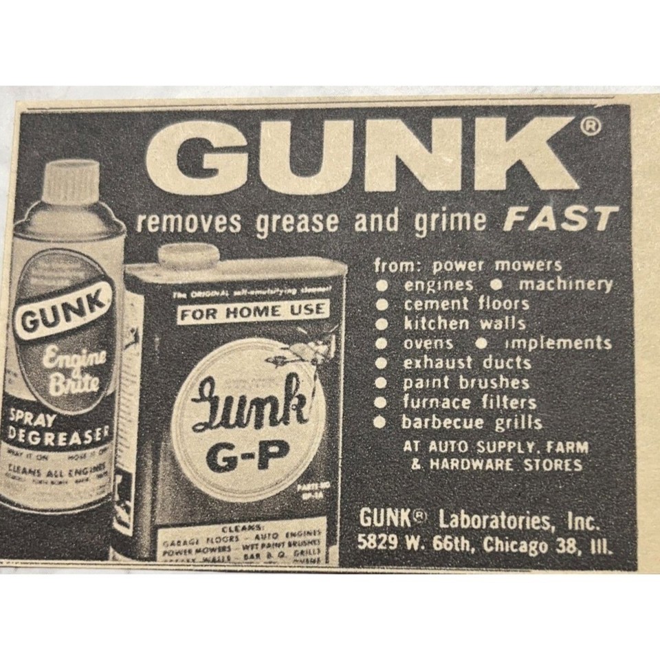 Gunk Engine Brite Print Ad Vintage 1963 Grease Remover Cleaner eBay
