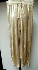 BCBG MAXAZRIA Velour Jogger Pants Silver Scroll Stretch Champagne Gold M EUC