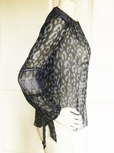 NWT REBECCA TAYLOR BLACK-BLUE SHEER SILK TOP BLOUSE SIZE: 4 - Picture 2 of 9