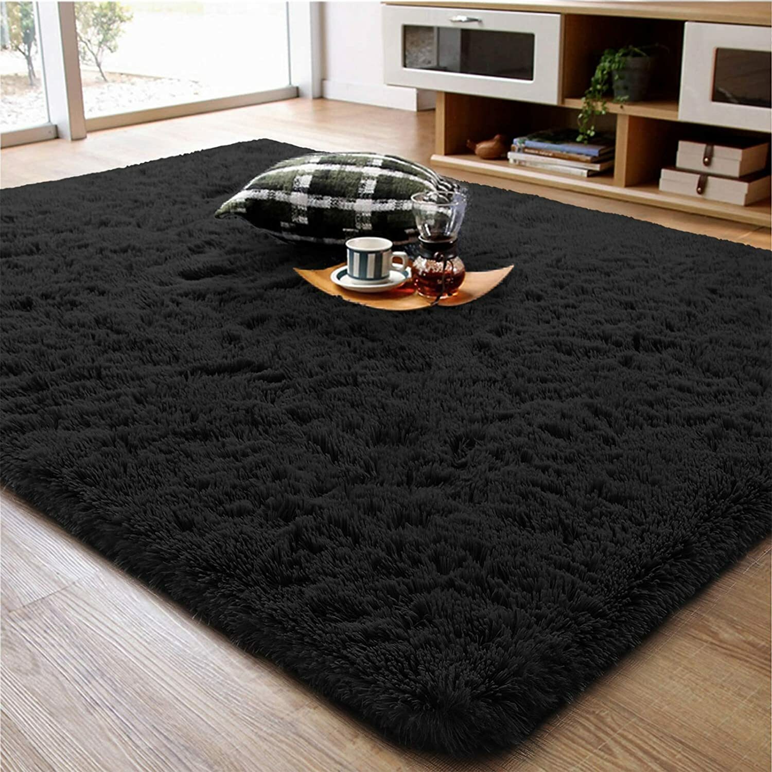 Fluffy Rug Super Soft Fuzzy Black Area Rugs For Bedroom Living Room