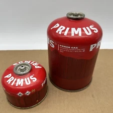 Lot of 2 Primus Power Gas Propane Isobutane Butane Tanks Large And Small