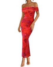 BTFBM Cocktail Dresses for Women 2025 Summer Off Shoulder Bodycon Ruched Mesh...