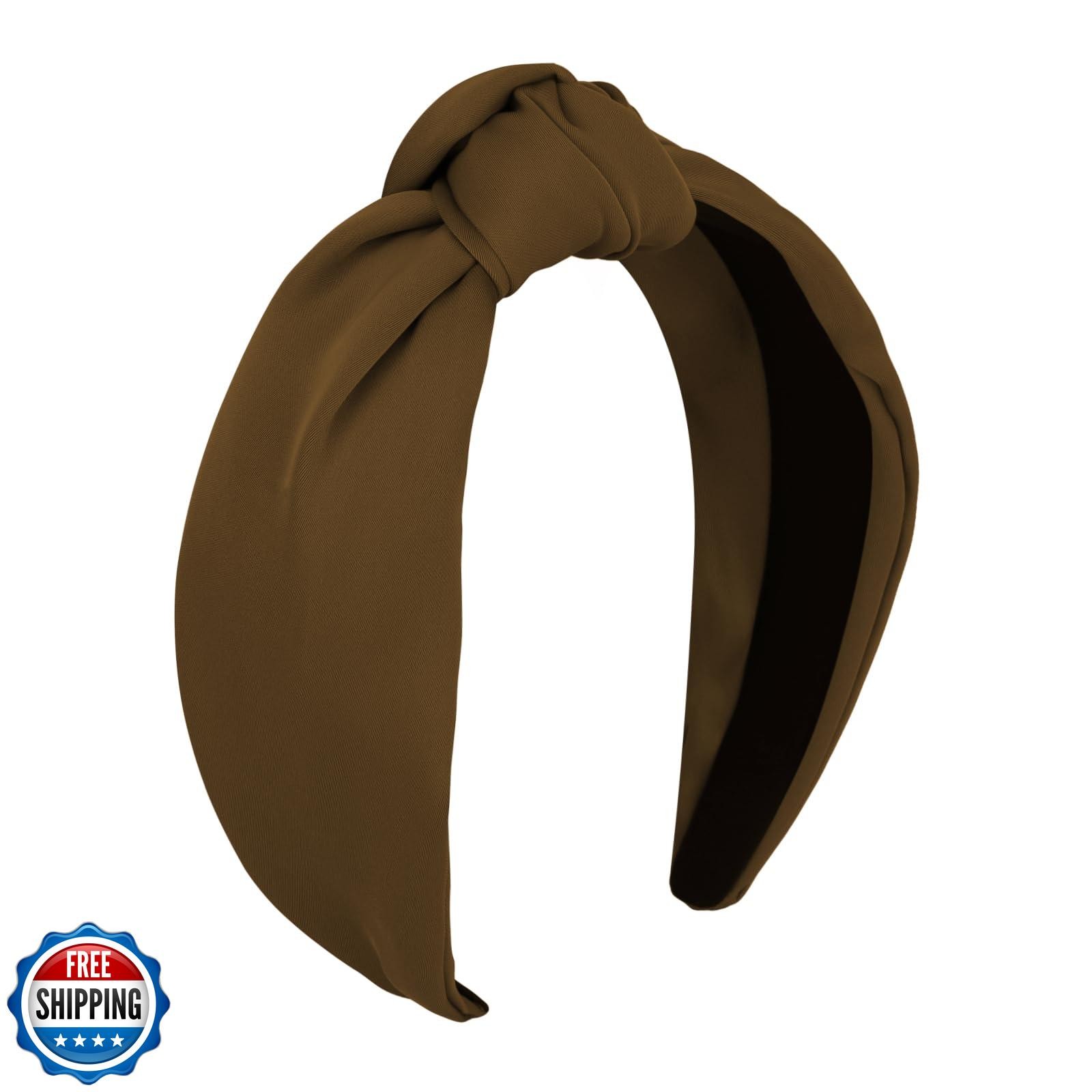 Brown Top Knot Headband for Women - Soft Cloth Hair Band