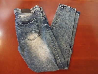 Encrypted Jeans Mens 36 x 32 Blue Denim Acid Washed Y2K Tapered leg Stretch
