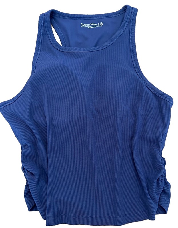 Outdoor Voices Blue Ribbed Tank Top Ruched Sides Built In Bra XL