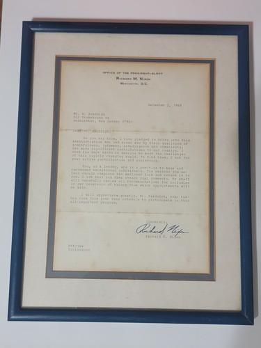 President Richard Nixon letter signed 1968