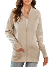 GRACE KARIN Womens Long Sleeve Zip Up Knit Cardigan with Pockets Stand Collar...