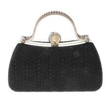 Silver Tone Metal Frame Crystal Rhinestone Fashion Clutch Evening Bag TLX218-BLK