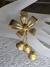 Vintage Miriam Haskell Russian Gold Bow & Bell Drops Brooch