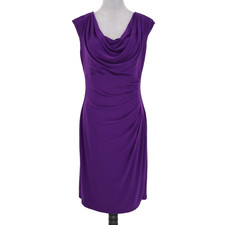 LRL Ralph Lauren Dress Womens 14 Grape Purple Stretch Knit Cowl Neck Ruched