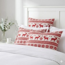 Eddie Bauer Home Flannel Pillowcases Red White Reindeer Fair Isle Set of 3