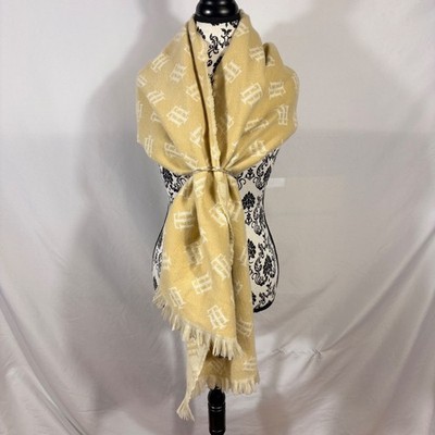 Tommy Hilfiger Monogram Logo Wrap Scarf Tan Cream Fringed Shawl THWC537753C NWT