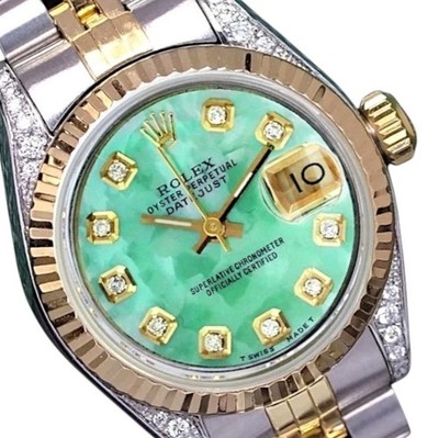 Rolex Datejust Ladies Two-Tone Gold Steel Green Mother of Pearl Diamond Watch