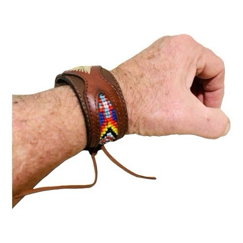 Pulsera de cuero con cuentas nativas americanas vintage para hombre Foto 2 de 4