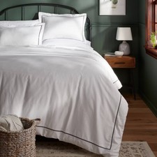 3pc Full/Queen Luxe Embroidered Border Duvet Cover and Sham Set White/Dark Teal