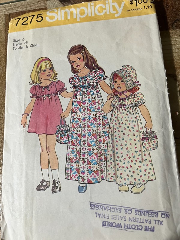 Vtg Simplicity Pattern-#7275-Girls prairie dress-long/short-sz 6-uncut-bonnet