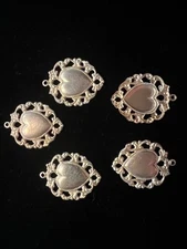 5 Vintage Brass Charms/Stampings/Antique filigree design from famous Maker NOS