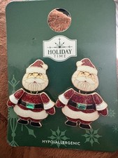 Holiday Time Santa Earrings Christmas Glitter Enamel Dangle Walmart NWT 2025