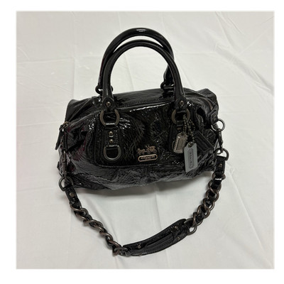 Coach Black Patent Satchel with Double Handles Logo Gunmetal Hardware