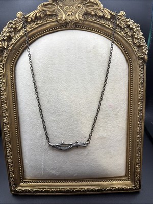 1244. Perch Brand Twig Bar Oxidized Silver Tone Link Necklace Artisan