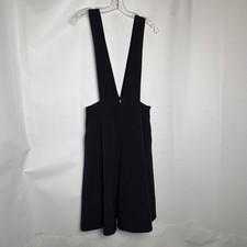 Basic House Black Deep V-Neck Pinafore Jumper Mini Dress USA XS HPOP-5221