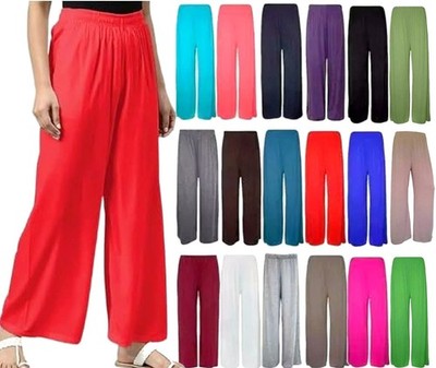 Ladies Palazzo Wide Leg Flared Elasticated Stretch Plus Size Plain Trousers New