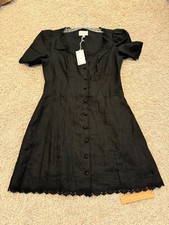 Reformation Annabella Women's Lace Trim Linen Mini Dress Black Size 6