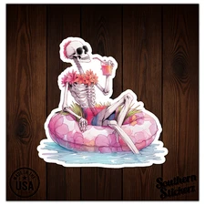 Pool Floaty Skeleton - Vinyl Decal Sticker - Car Window Laptop - ebn9126
