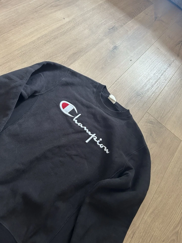 Champion Black Men's Crew Neck Pullover Sweatshirt Fleece Cotton Logo M, photo 4 of 5