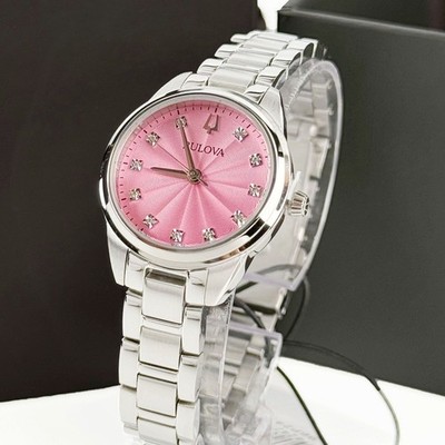 Bulova Sutton 96P249 Diamond Pink Dial  stainless steels Women's Quartz Watch