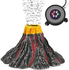 Aquarium Volcano Decor w/LED Light, Air Stone Bubbler, Fish Tank