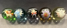 Pok mon Logo Printed Glass Marbles Lot of 5 Vintage 1999 Rapidash Starmie