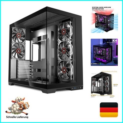 Kediers G500 PC-Gehäuse ATX Mid Tower Schwarz mit 5 vorinstallierten Lüftern ...