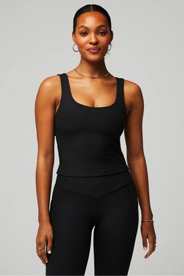 FABLETICS Oasis Twist Rib Built In Bra Tank - Black - Size L