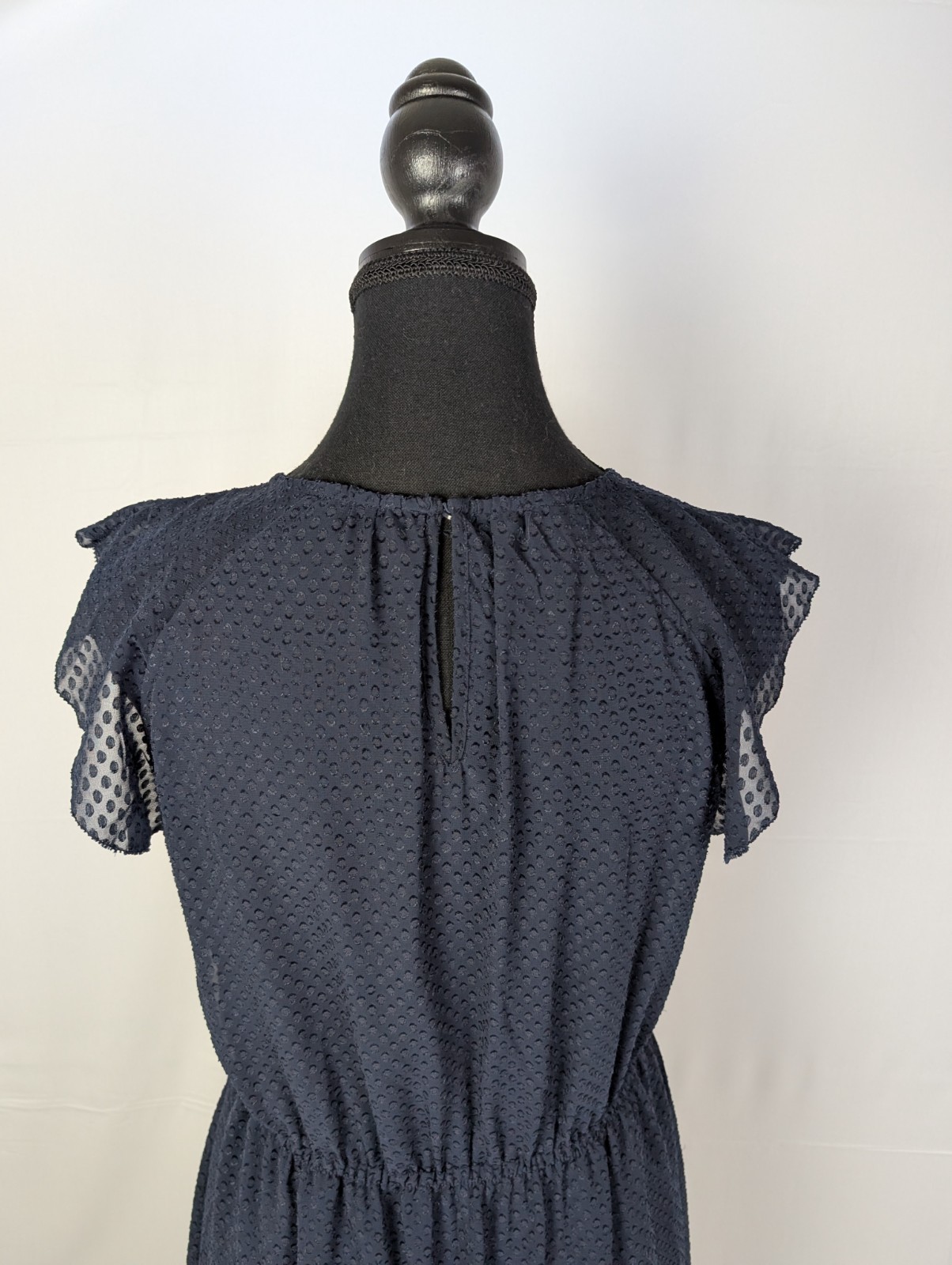 H&M Navy Blue Swiss Dot Flutter Sleeve Tie-Waist Chiffon Dress - Size 4 thumbnail 5