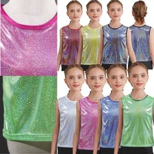 US Kids Girls Metallic Mini Dots Tank Tops Athletic Sports Bra Workout Jazz Vest